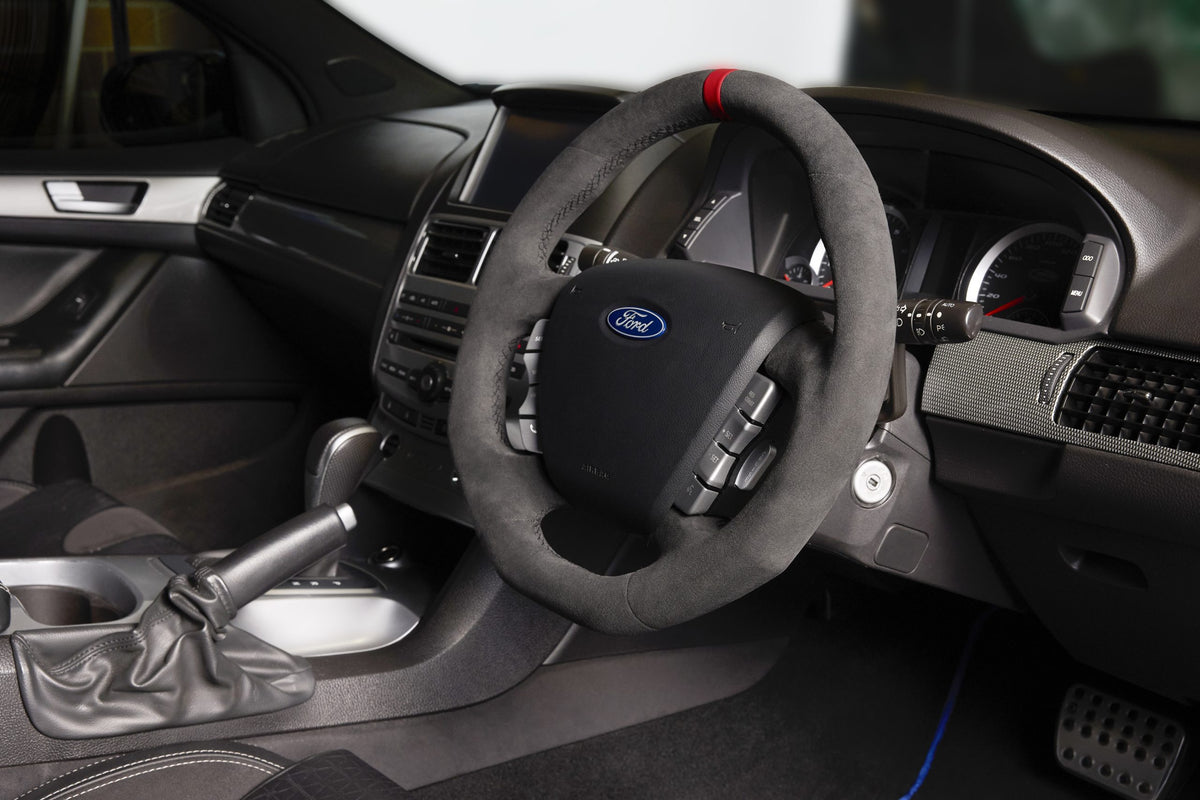 Retro Ford/FPV FG Falcon Steering Wheel – Alcantara With Red Center Marker Flat Bottom