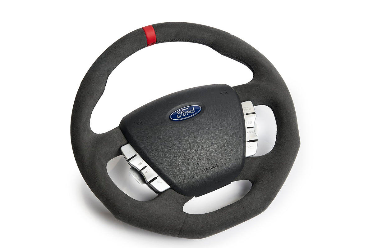 Retro Ford/FPV FG Falcon Steering Wheel – Alcantara With Red Center Marker Flat Bottom