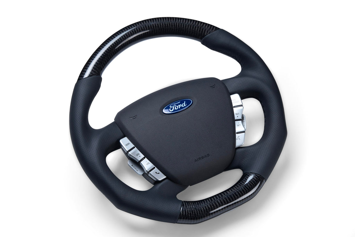 Retro Ford/FPV FG Falcon Steering Wheel – Black Leather Carbon Fibre Flat Bottom