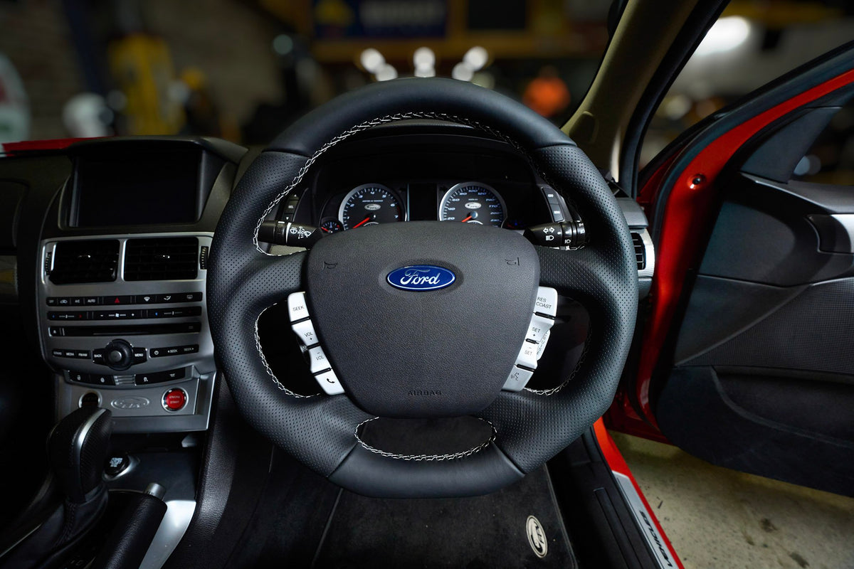 Retro Ford/FPV FG Falcon Steering Wheel – Black Leather Flat Bottom