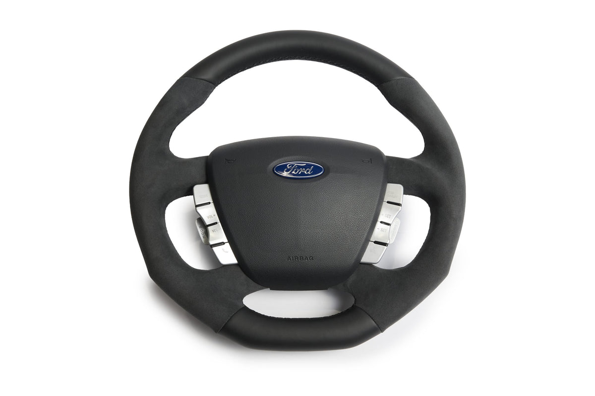 Retro Ford/FPV FG Falcon Steering Wheel – Black Leather Alcantara Flat Bottom
