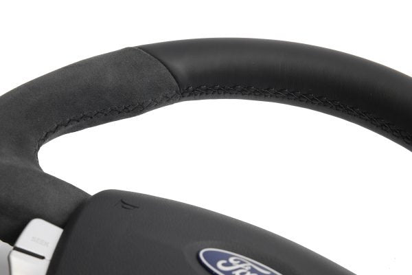 Retro Ford/FPV FG Falcon Steering Wheel – Black Leather Alcantara Flat Bottom