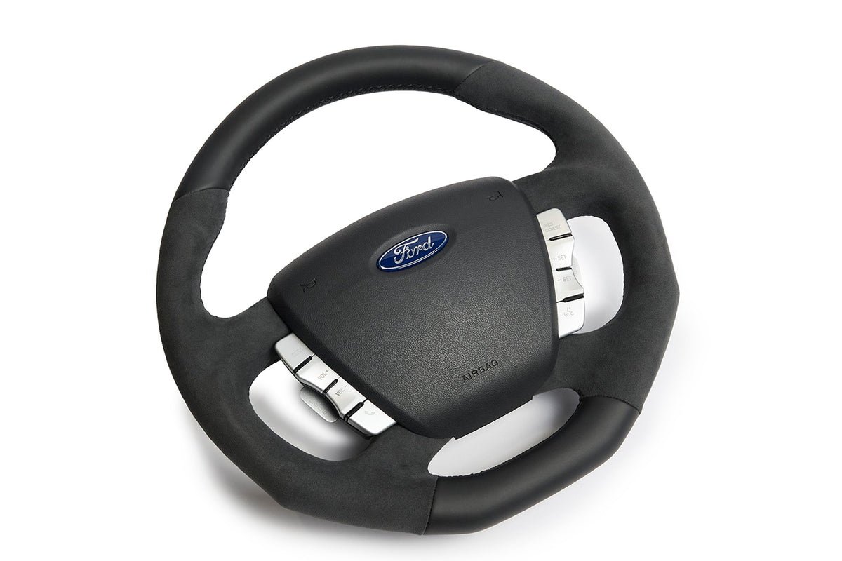 Retro Ford/FPV FG Falcon Steering Wheel – Black Leather Alcantara Flat Bottom
