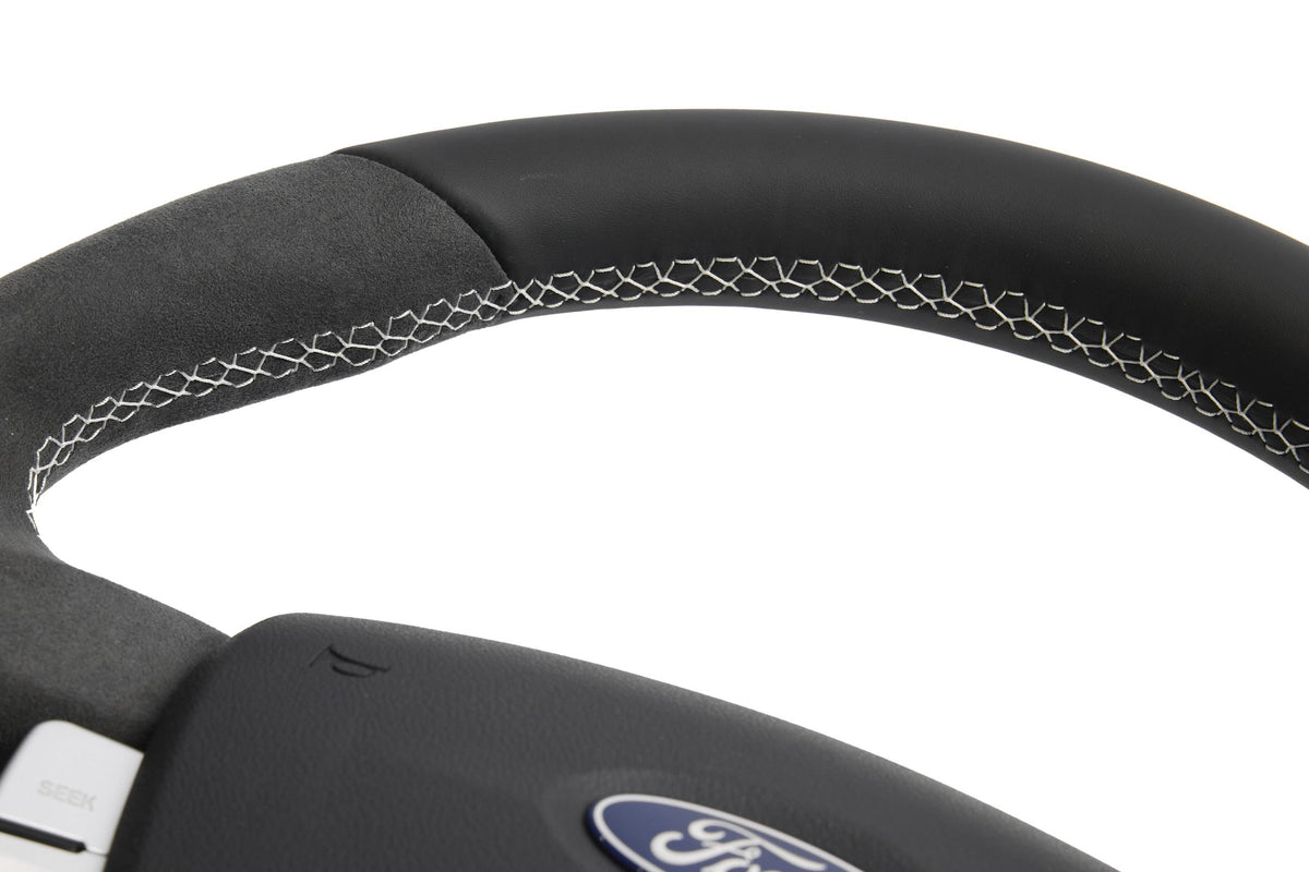 Retro Ford/FPV FG Falcon Steering Wheel – Black Leather Alcantara Flat Bottom