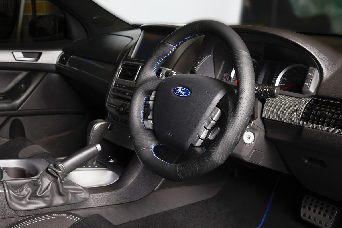 Retro Ford/FPV FG Falcon Steering Wheel – Black Leather Flat Bottom