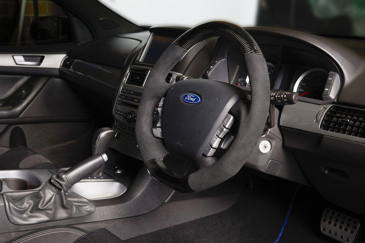 Retro Ford/FPV FG Falcon Steering Wheel – Alcantara Carbon Fibre Flat Bottom