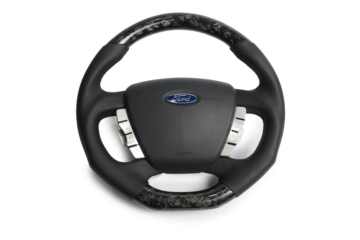 Retro Ford/FPV FG Falcon Steering Wheel – Black Leather Forged Carbon Fibre Flat Bottom